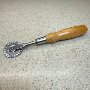 Vintage INOX Italy Pastry Wheel Fluted Pasta Cutter Wood Handle Stainless Steel